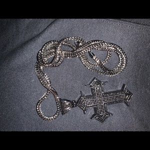 Black Diamond Cross Pendant & Spiral Chain